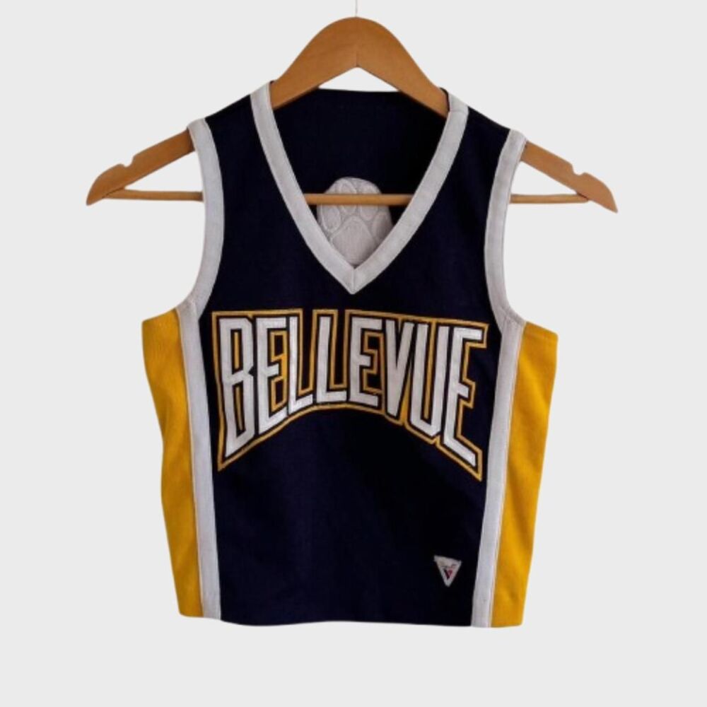 Vintage-american Women's Blue and Yellow Crop-top